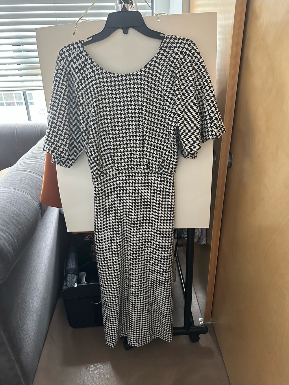 Zara Black and White Houndstooth Midi Dress